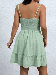 SHEIN Clasi Vestido de tiras con cordón y volantes de unicolor para tallas grandes - Verde militar - Ver 2
