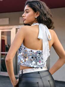 SHEIN EZwear Damen Camisole mit Pailletten Verzierung, minimalistische Mode für den Alltag - Silber - Übersicht 8