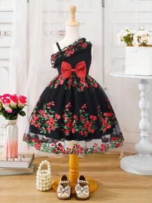 SHEIN Vestido sin mangas con tirantes de moño, lindo y elegante para niñas jóvenes