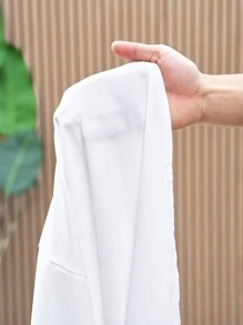 Veslaya Áo sơ mi ngắn tay màu trắng đa năng, dễ phối đồ, kiểu dáng casual đi biển, có túi và đầm dài đến đầu gối. - trắng - Xem 7