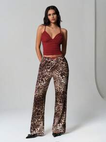 TRNVIE Quần ống loe họa tiết da báo cho nữ có điểm nhấn là phần eo thắt nơ - Màu Khaki - Xem 4