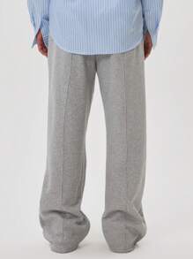 Musero Straight Leg Seam Detail Draw String Joggers - Light Grey - View 3