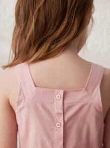 Blossori 年轻女孩法式优雅粉色蝴蝶结编织方领连衣裙，春夏 - 紅色 - 查看 3