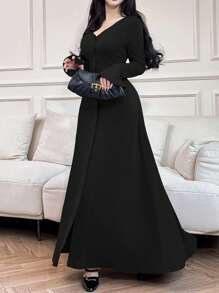 Mulvari 女士都市休闲红色修身长裙 - 黑色 - 查看 5