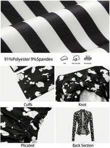 BizChic Women's Printed Knot Detail Long Sleeve Hollow Back Top, Suitable For Valentine's Day Date, Spring/Summer - Black and White - View 5