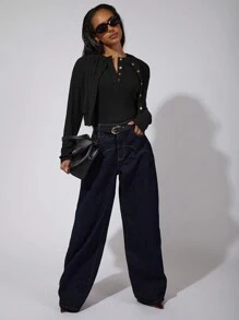 COSMINA Women's Solid Color Long Sleeve Single Breasted Casual Jacket - Black - View 3