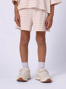 SUMWON Girls Ribbed Stripe Set Short Sleeve Oversized Co-Ord Wear Two Piece Summer Outfit Casual Spring Essential