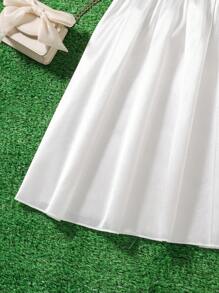 青少年女孩休闲度假可爱刺绣花朵边饰白色连衣裙 - 彩色 - 查看 5