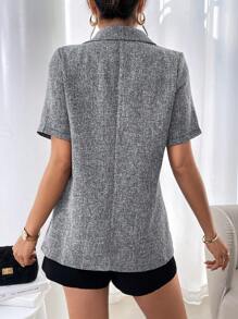 RosyDaze 法式优雅时尚日常休闲百搭宽松短袖翻领 V 领春夏女式西装外套 - 黑色 - 查看 2