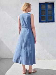 EMERY ROSE Effen V-hals mouwloze damesjurk met geknoopte taille en halfhoge taille