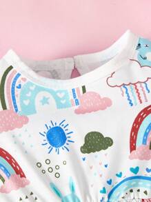Vestido corto de manga corta con estampado de dibujos animados, casual de verano para niña bebé - Multicolor - Ver 4