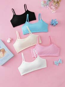 Set de 5 piezas de camisolas y sujetadores de tirantes finos con gráficos de dopamina, ropa interior cómoda y linda para adolescentes - Multicolor - Ver 1
