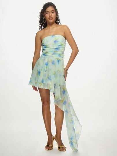 green emerald velvet dress Grey Asymmetrical flowy knot dress main image 1