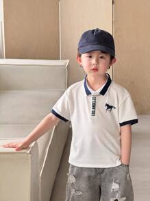 SHEIN 1 Pc Young Boy Casual Comfortable, Versatile Loose Fit Polo Shirt With Letter Print, Soft & Breathable, Suitable For Spring & Summer