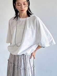 FRIFUL Women's Solid Color Casual Round Neck Loose Batwing Sleeve Blouse