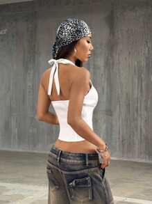 StreetHx Women Casual Commuter Solid Color Open Front Tie Neck Knit Top