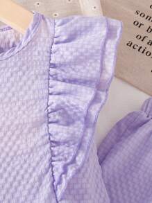 SHEIN Conjunto de 2 piezas de blusa de manga corta con cuello redondo y diseño de gota de agua talla grande pantalones holgados, estilo coreano nuevo de verano para niñas, atuendo casual para niña joven - Morado - Ver 8