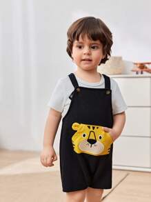 Cozy Pixies Baby Boy Cartoon Lion Pattern Soft Knitted Bib Strap Romper & Shorts Set