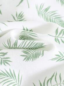 Cozy Pixies 2pcs Baby Boy Plants Print Collar Short Sleeve Shirt And Bib Shorts Suit Set