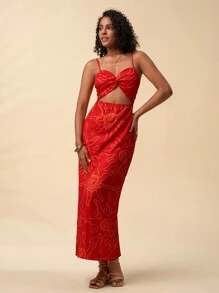 Travachic Vestido sin mangas con espalda abierta y estampado floral rojo para mujer