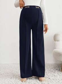 SHEIN Adjustable Waist Metallic Chain Decor Maternity Wide-Leg Pants