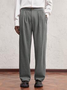 AKNOTIC Business Casual Pantalones casuales rectos de pierna larga de cintura suelta con jacquard de chevron de punto marrón, aptos para uso diario y traslados, con decoración de letras metálicas