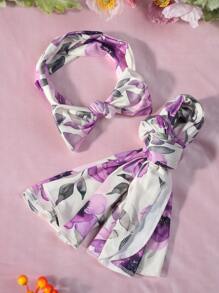SHEIN Newborn Floral Print Simple Casual Photography Outfit - Multicolor - View 2