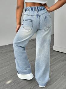 Sparklyn Tween Girls' Loose Fit Wide Leg Light Blue Denim Jeans With Pockets, Versatile For Everyday Wear, All Season