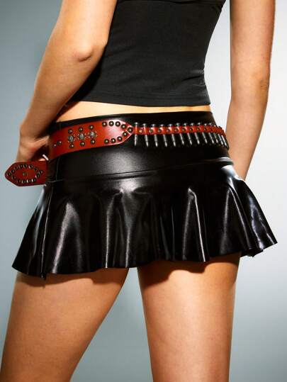 Grunge Punk 1 pezzo Cintura in vera pelle stile western con rivetti asimmetrici finti, accessorio unisex versatile per vestiti, jeans e uso quotidiano