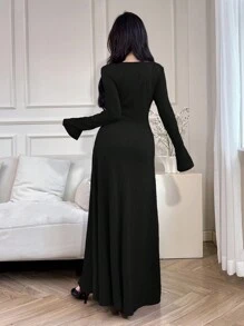 Mulvari 女士都市休闲红色修身长裙 - 黑色 - 查看 2