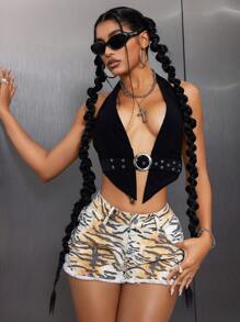 SHEIN ICON Quần short denim sọc American Retro High Street Tiger dành cho nữ - Nhiều màu - Xem 6