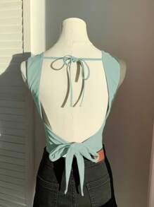 Comfortcana Camiseta sin espalda de punto color verde menta, para primavera/verano - verde menta - Ver 5