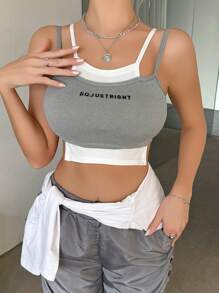 Women Standard Size Letter Print Cropped Camisole Tank Top - Multicolor - View 4