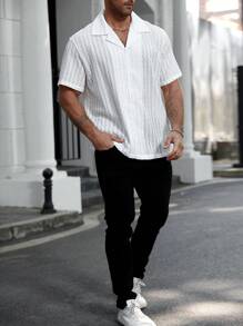 Manfinity Homme Plus Size Men's Solid Color Front Button Short Sleeve Casual Shirt - White - View 4