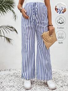 SHEIN Maternity Casual Stripe Pants, Stylish Everyday Wear - Blue and White - View 3