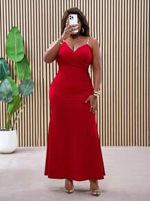 Slaydiva Plus Size Asymmetric Sleeveless Red Elegant Mermaid Hem Maxi Skirt