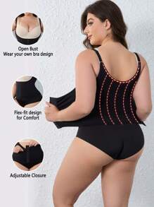 Plus Size Solid Color Front Button Camisole - Black - View 2