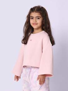 SUMWON Blusa con mangas acampanadas de mariposa para niñas, ropa de estar en casa en tonos pastel, moda juvenil con diseño acampanado, uso casual diario, escuela, primavera y verano, con ajuste cómodo