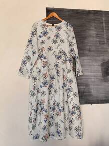 FRIFUL Đầm linen họa tiết hoa nhí cho nữ, thời trang mùa xuân, đầm tay dài mùa thu, trang phục đi nghỉ mát, phong cách boho. - Nhiều màu - Xem 8