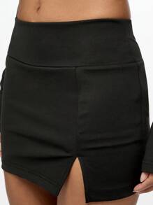 SUMWON WOMEN 运动性能短裙，侧开衩设计，吸湿排汗健身网球高尔夫裙内置短裤高腰跑步训练运动服 - 黑色 - 查看 5