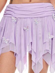 ROMWE 不对称薄纱 3D 蝴蝶结装饰女式半身裙