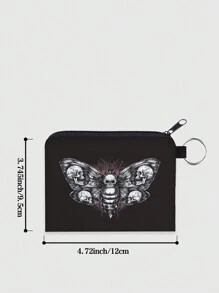 ROMWE Fairycore Black Skull & Bee Pattern Polyester Zipper Coin Purse, Women's Coin Pouch Holiday Gift - Multicolor - View 3