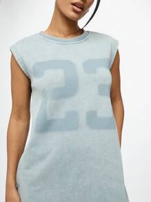 SUMWON WOMEN Long Muscle Tank Mini Dress 23 Jersey Graphic Print Basketball Inspired Lounge Sleeveless Summer Athleisure T-Shirt