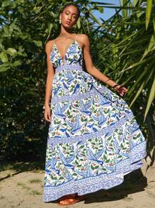 Travachic Woven Printed Spaghetti Strap Backless Dress For WomenSpring And Summer Outfits,Summer Clothes,Valentine's Day,Vacation Outfits Woman,Beach Outfits For Woman, Festival,Romantic And Elegant Clothing,BOHO