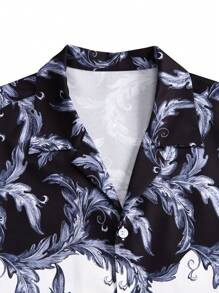 Manfinity Chillmode 男士花卉印花短袖休闲度假衬衫 - 黑與白 - 查看 4