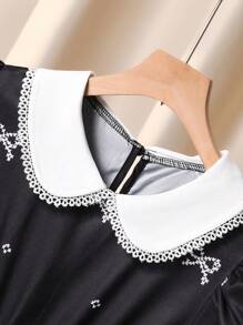 SHEIN Sukienka dziewczęca z krótkim rękawem i minimalistycznym designem do codziennego noszenia - Czarne - Zobacz 3