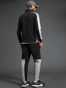Gym Rark Men's Solid Color Patchwork Long Sleeve Casual Top And Long Pants Sport Suit Gym Set Workout Set - Multicolor - View 2