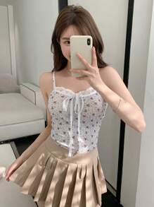 Women's Lace Panel Spaghetti Strap Minimalist Casual Top, Everyday Wear Floral Tank Tops,Boho Tops - White - View 5