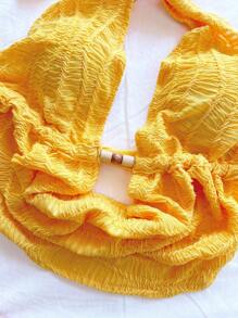 Soleia Women's V-Neck Hollow Out Halter Backless Camisole & Mini Skirt 2 Pieces Set, Knitted Texture, Suitable For Holiday, Date, Afternoon Tea, Vacation, Music Festival, Bohemian Style, Spring/Summer - Yellow - View 5