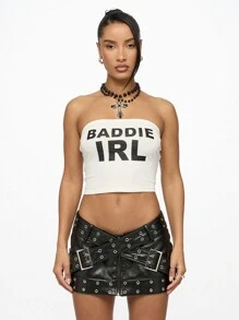 SUMWON WOMEN Edgy Baddie IRL 无肩带短款上衣抹胸式街头时尚哥特式 Y2K 美学节日俱乐部派对舞蹈服 - 白色 - 查看 1